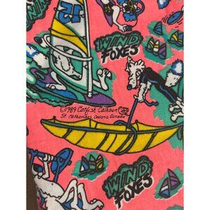 1980s Catfish Calhoun Neon Wind Foxes Surf Cartoon Fabric 56" x 58" Fabric